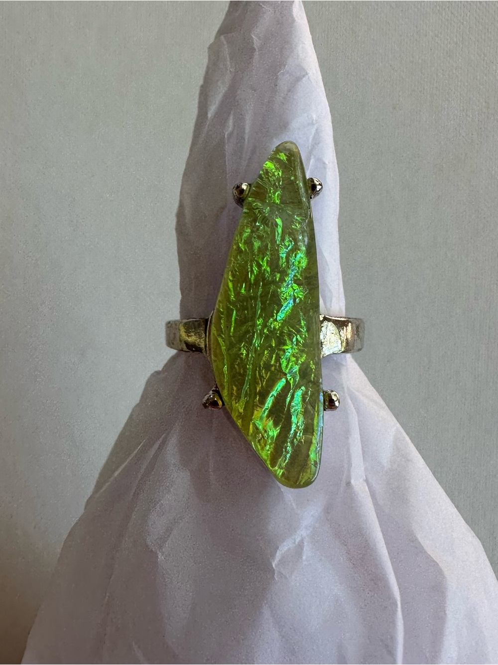 FREE PEOPLE Silver Ring with Lime Green Crystal Accent
